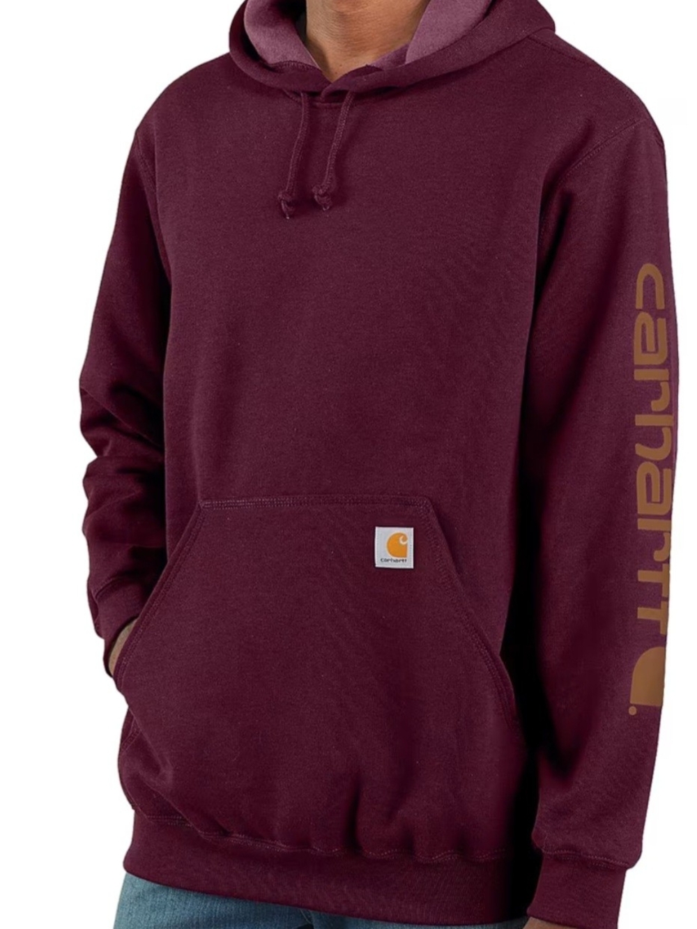 Carhartt Men’s Burgundy Crewneck Logo Sleeve Pullover